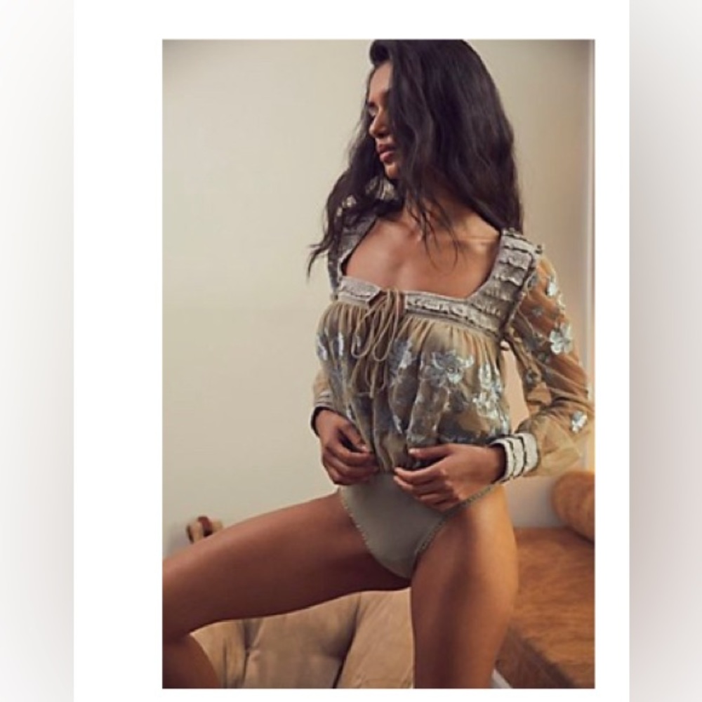 Free People NWOT Sheer Meadows Bodysuit sz S